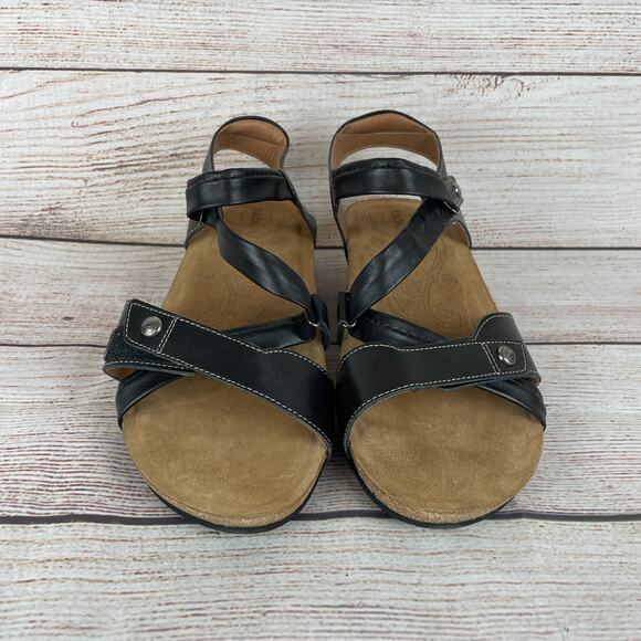 Taos Universe Womens EU 41 US 10-10.5 Sandals Black Leather Footbed - Picture 4 of 11